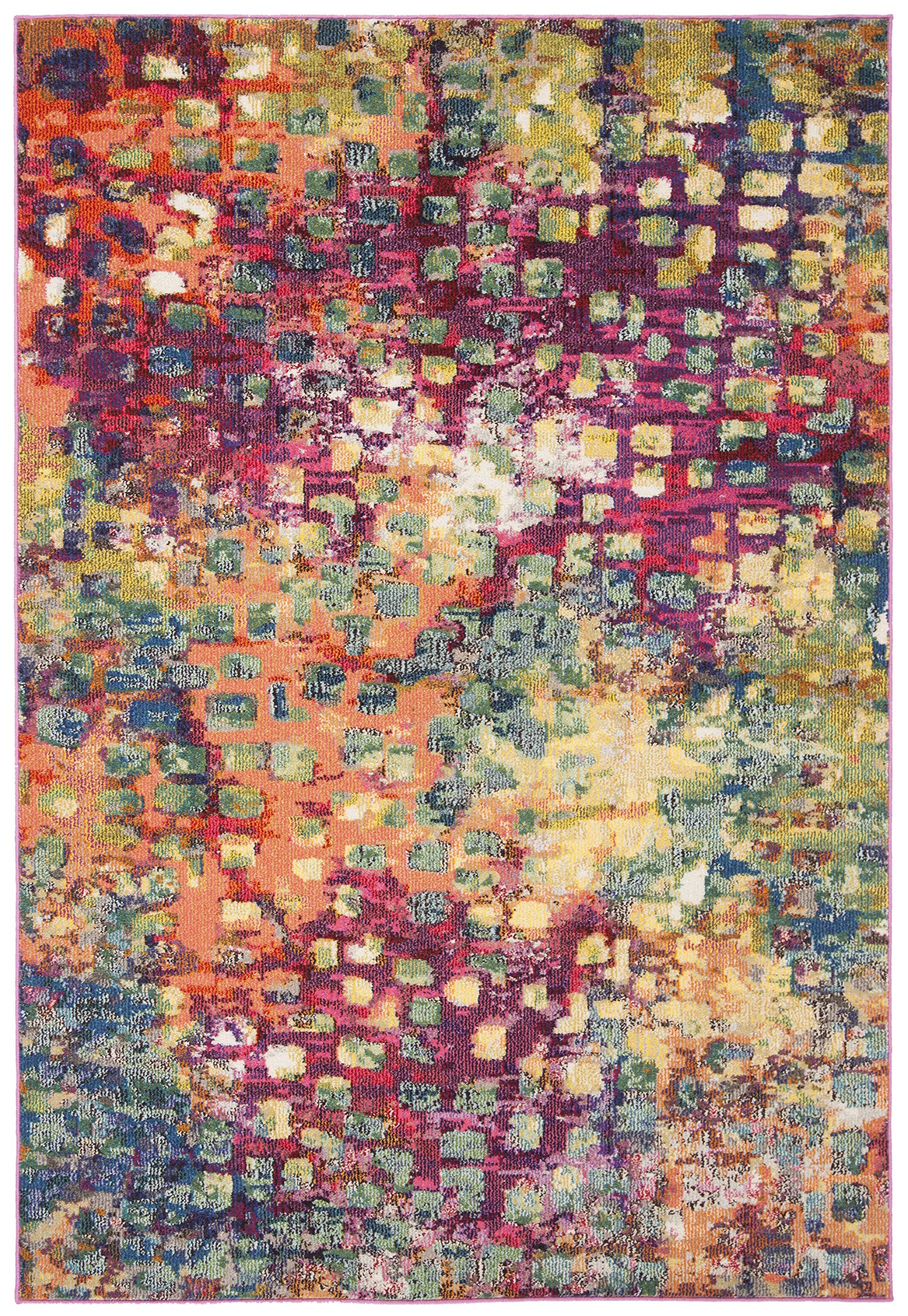 SAFAVIEH Madison Collection Accent Rug - 2' x 4', Fuchsia & Gold, Boho Abstract Distressed Design, Non-Shedding & Easy Care, Ide